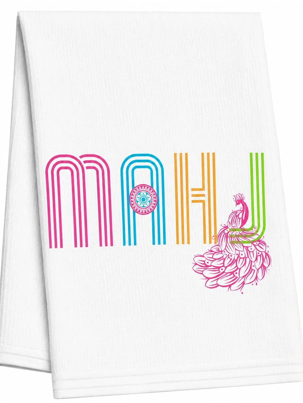 Mahjong Kitchen Towel White 'Mahj' Decorative Colorful Peacock Design